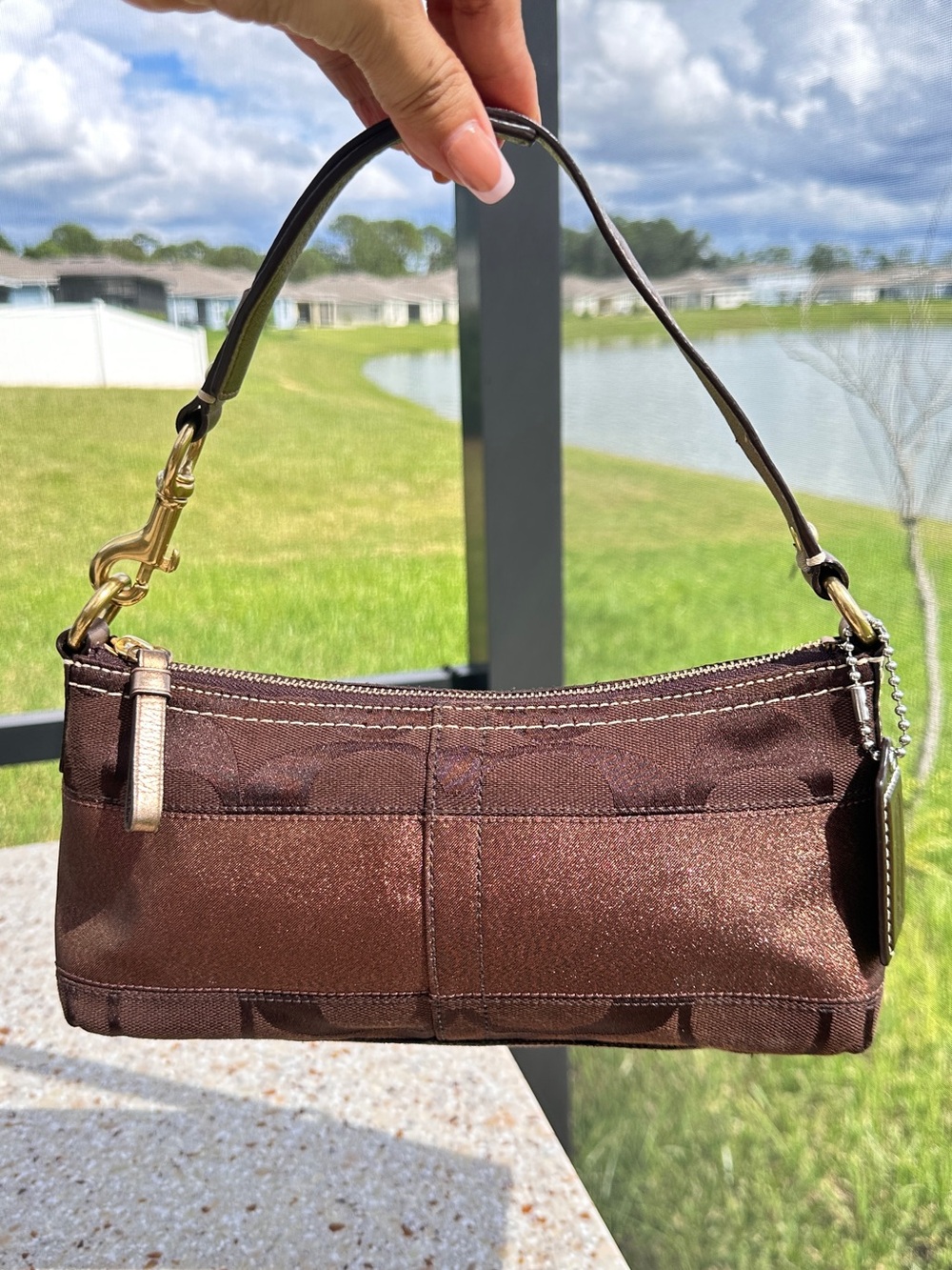 vintage Coach brown jacquard shoulder bag , small